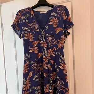 Lush Blue Summery Floral Wrap Dress, Size L